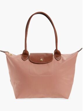 Longchamp Pink Tote with Brown Leather Trim